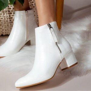 J. Adams Zuma Pointed Toe Zip Ankle Boots White Croc